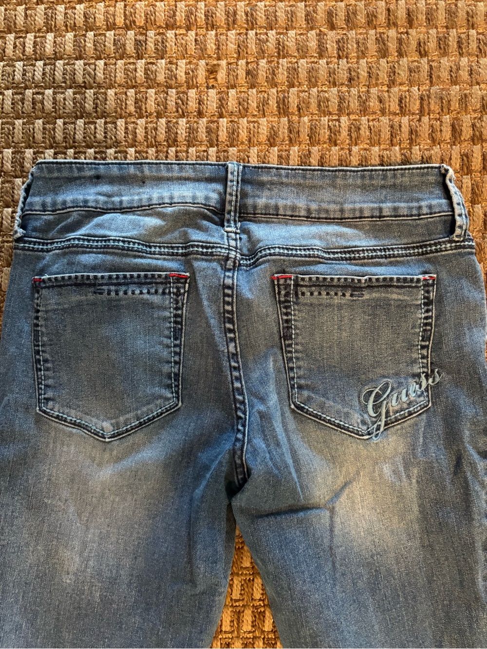 Vintage Guess Medium Blue low rise straight Jeans with Embroidered Back Logo